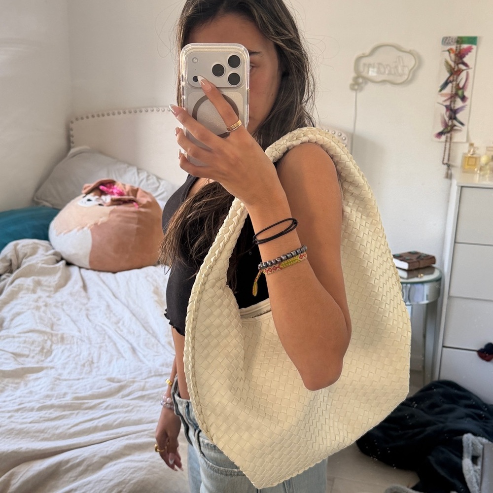 White Woven tote Bag